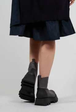 Lofina Boots^Zip Front Ankle Boots with Cleated Sole in Gasoline Fumo