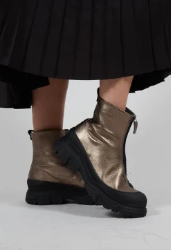 Lofina Boots^Zip Front Metallic Ankle Boots in Omega 21 Gold