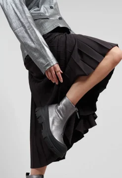 Lofina Boots^Zip Front Metallic Ankle Boots in Omega 19