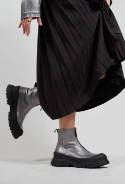 Lofina Boots^Zip Front Metallic Ankle Boots in Omega 19