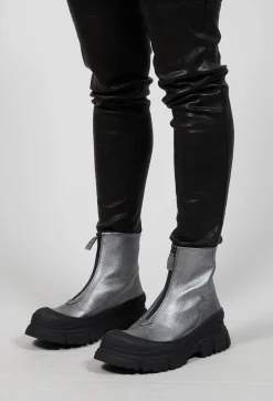 Lofina Boots^Zip Front Metallic Ankle Boots in Omega 19