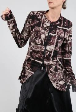 Rundholz Black Label Jackets^Zip Up Jacket with Ruffle Peplum Hem in Wood Print