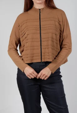 Sarah Pacini Knitwear|Cardigans^Zip Up Stripe Cardigan in Brown