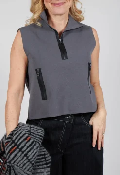 Sarah Pacini Jumpers^Zipped Sweater Vest in Charcoal