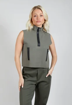 Sarah Pacini Jumpers^Zipped Sweater Vest in Kaki