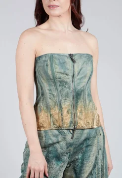 Masnada Tops^Zipper Fastening Corset Top in Petrol and Tea