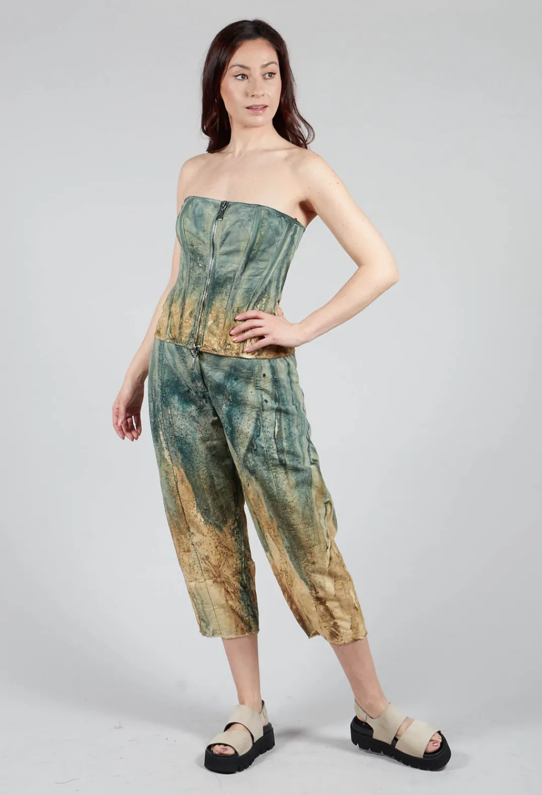 Masnada Tops^Zipper Fastening Corset Top in Petrol and Tea
