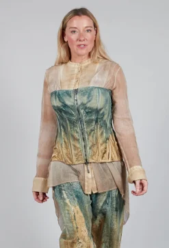 Masnada Tops^Zipper Fastening Corset Top in Petrol and Tea