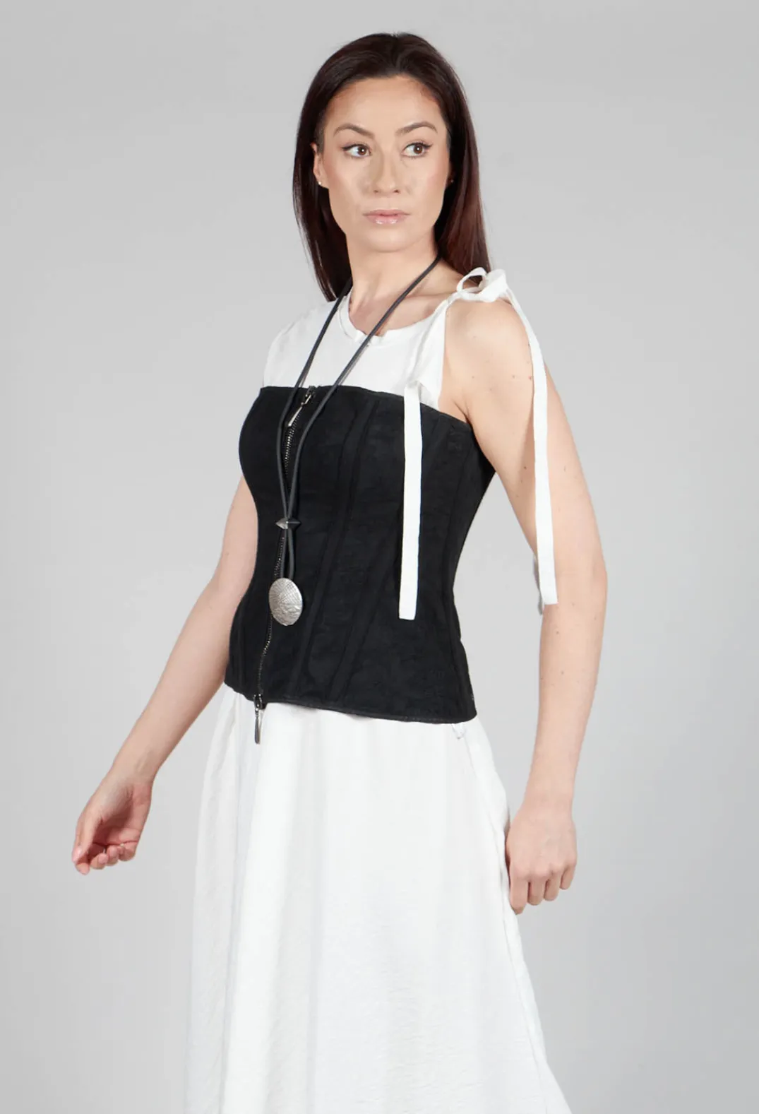Masnada Tops^Zipper Fastening Corset Top in Smeared Black